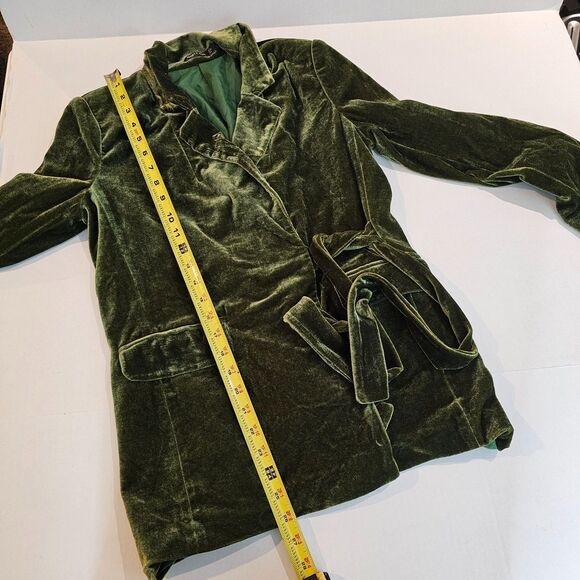 Nasty Gal Olive Green Velvet Blazer Jacket Side Tie Whimsigoth Y2K Festive Sz 2 - Picture 13 of 15